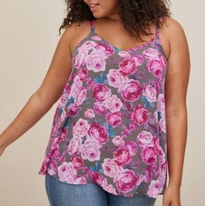 Torrid Size 1 Sophie Floral Grey Chiffon Swing Cami